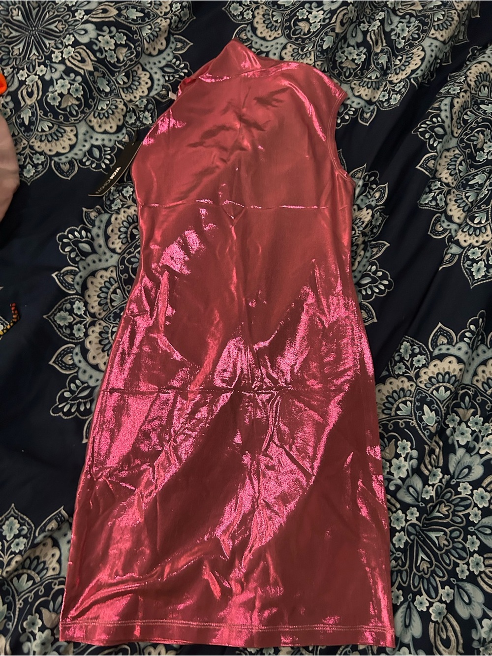 Fashion Nova One-Shoulder Metallic Pink Dress